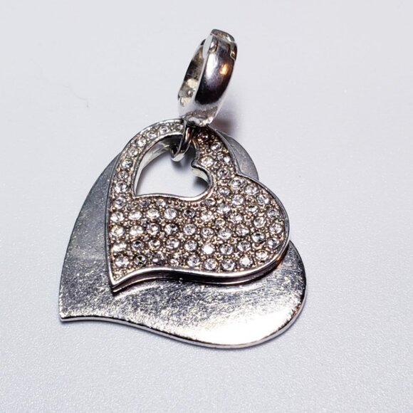 Vintage Sterling Silver Double Cut Out CZ Heart Pendant - Picture 4 of 7